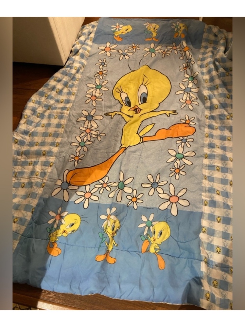 Tweety Bird Blue and Yellow Blanket comforter vintage 1998
